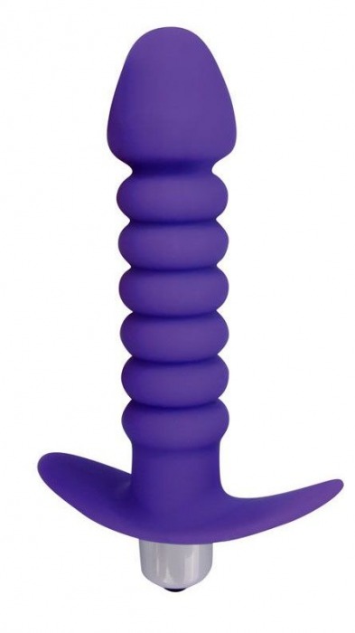Фиолетовая анальная вибровтулка-елочка с ограничителем - 11,5 см. - Bior toys