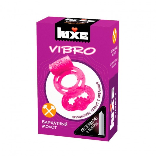 Розовое эрекционное виброкольцо Luxe VIBRO  Бархатный молот  + презерватив - Luxe - в Ростове-на-Дону купить с доставкой