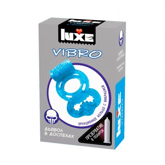 Голубое эрекционное виброкольцо Luxe VIBRO  Дьявол в доспехах  + презерватив - Luxe - в Ростове-на-Дону купить с доставкой