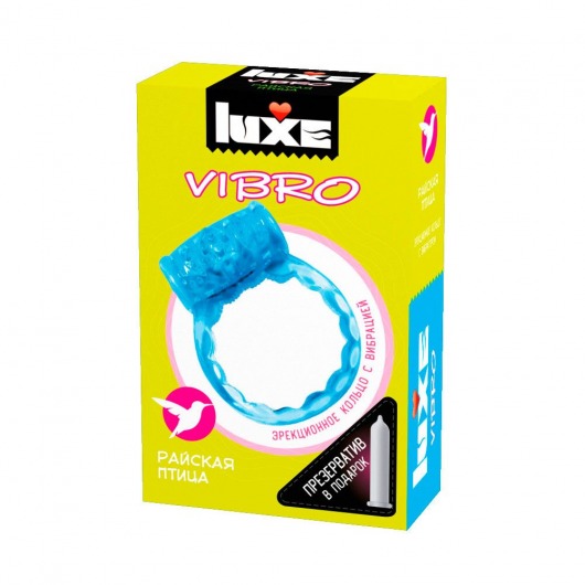 Голубое эрекционное виброкольцо Luxe VIBRO  Райская птица  + презерватив - Luxe - в Ростове-на-Дону купить с доставкой