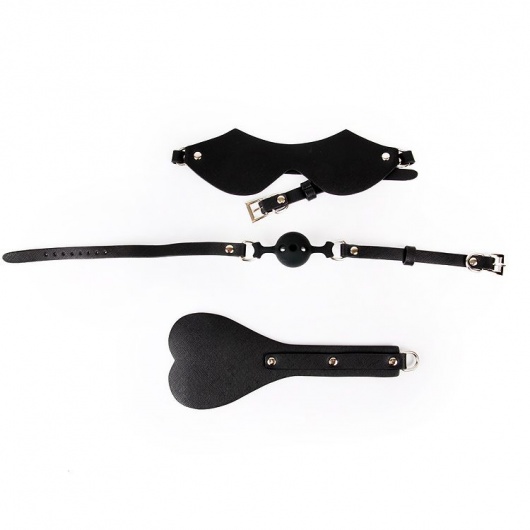 Черный набор БДСМ: кляп, маска, шлёпалка - Bior toys - купить с доставкой в Ростове-на-Дону