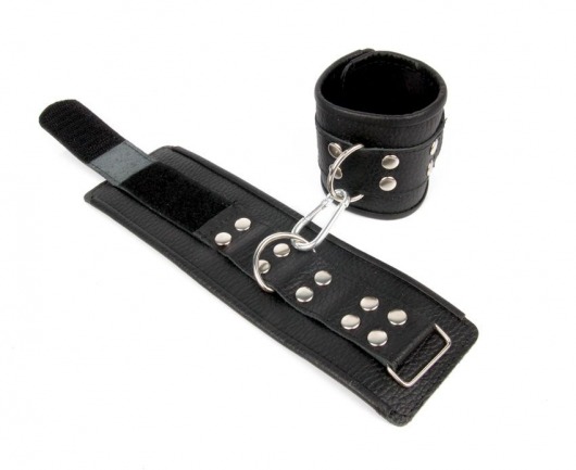 Черные кожаные наручники с заклепками с фиксацией липучками - Notabu - купить с доставкой в Ростове-на-Дону