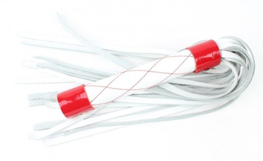 Бело-красная плеть средней длины с ручкой - 44 см. - БДСМ Арсенал - купить с доставкой в Ростове-на-Дону