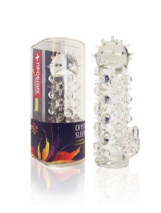 Закрытая прозрачная насадка Crystal sleeve с усиками и пупырышками - 13,5 см. - Bior toys - в Ростове-на-Дону купить с доставкой