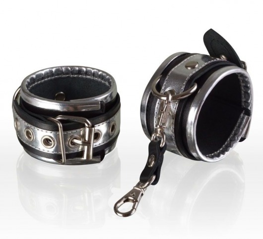 Серебристо-чёрные кожаные наручники - Sitabella - купить с доставкой в Ростове-на-Дону