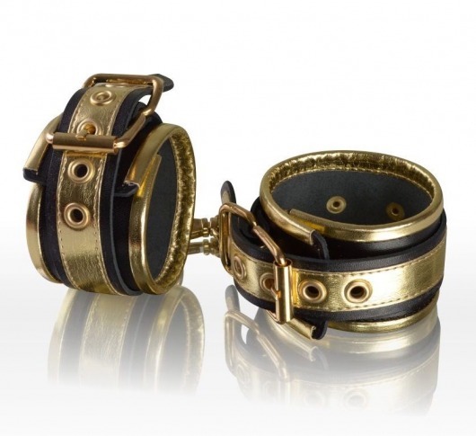 Золотисто-чёрные кожаные наручники - Sitabella - купить с доставкой в Ростове-на-Дону