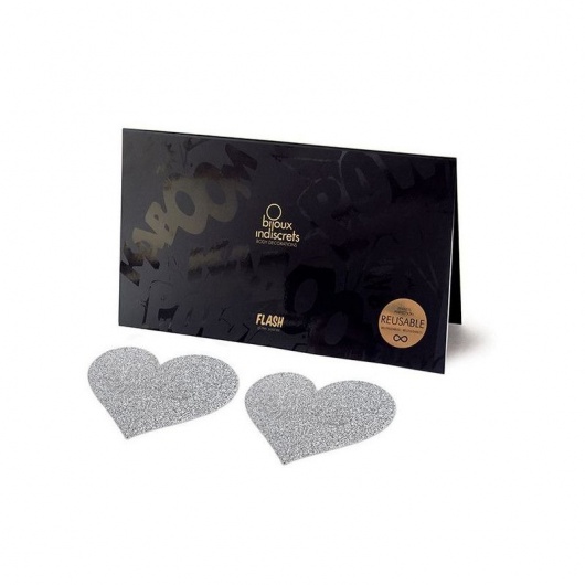 Серебристые пэстисы-сердечки FLASH HEART PASTIES - Bijoux Indiscrets купить с доставкой