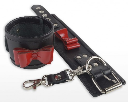 Черные наручники с красными лаковыми бантами - Sitabella - купить с доставкой в Ростове-на-Дону