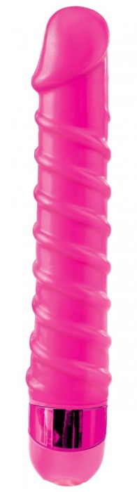 Розовый вибромассажер с винтовыми ребрышками Candy Twirl Massager - 16,5 см. - Pipedream