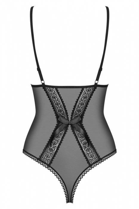 Полупрозрачное боди с кружевными вставками и атласным бантиком - Obsessive купить с доставкой