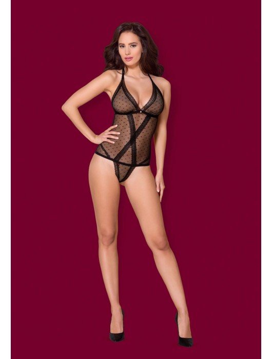 Эффектное полупрозрачное боди с мягкой чашечкой в мелкий горошек - Obsessive купить с доставкой