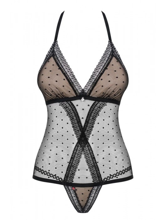 Эффектное полупрозрачное боди с мягкой чашечкой в мелкий горошек - Obsessive купить с доставкой