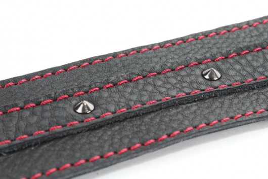 Черный ошейник из натуральной кожи с шипами - БДСМ Арсенал - купить с доставкой в Ростове-на-Дону