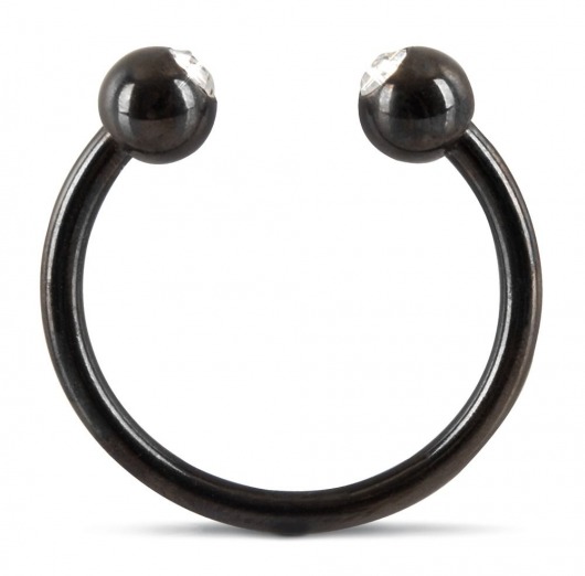 Черное металлическое кольцо под головку со стразами Glans Ring - Orion - купить с доставкой в Ростове-на-Дону
