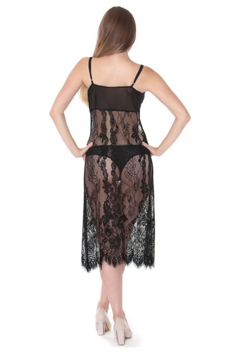 Длинная полупрозрачная кружевная сорочка на тоненьких бретельках - Mia-Mia купить с доставкой