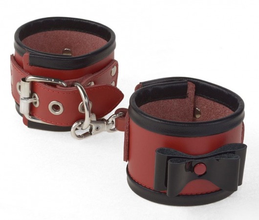 Красные наручники с черными лаковыми бантами и оторочкой - Sitabella - купить с доставкой в Ростове-на-Дону