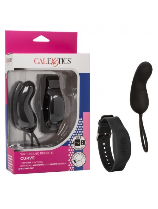 Черное виброяйцо с браслетом-пультом Wristband Remote Curve - California Exotic Novelties
