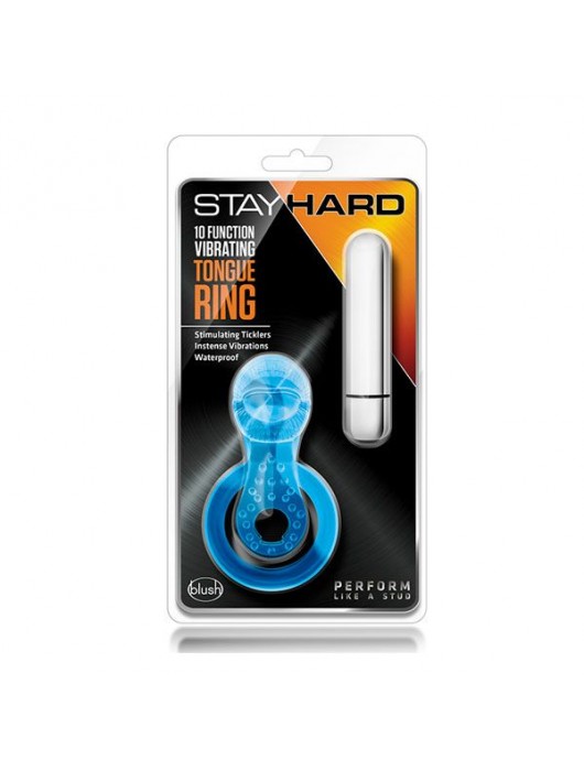 Голубое эрекционное виброкольцо 10 Function Vibrating Tongue Ring - Blush Novelties - в Ростове-на-Дону купить с доставкой