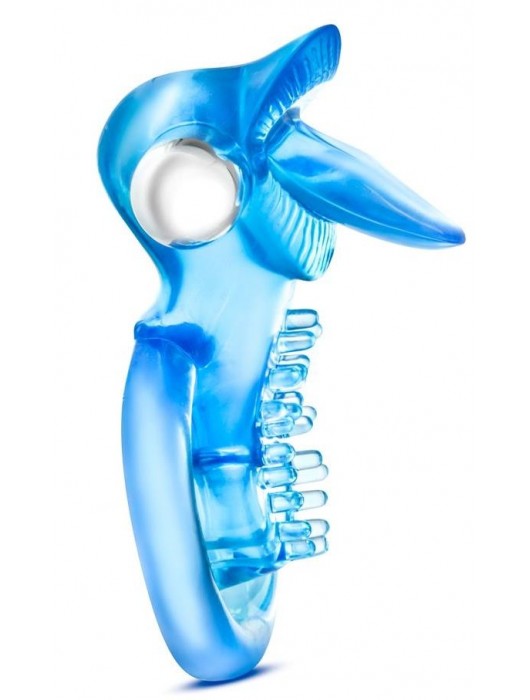 Голубое эрекционное виброкольцо 10 Function Vibrating Tongue Ring - Blush Novelties - в Ростове-на-Дону купить с доставкой