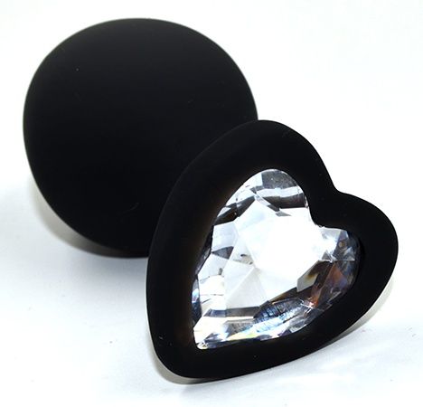 Черная анальная силиконовая пробка с прозрачным кристаллом в форме сердца - 8,8 см. - Kanikule - купить с доставкой в Ростове-на-Дону