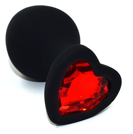 Черная анальная силиконовая пробка с красным кристаллом в форме сердца - 8,8 см. - Kanikule - купить с доставкой в Ростове-на-Дону