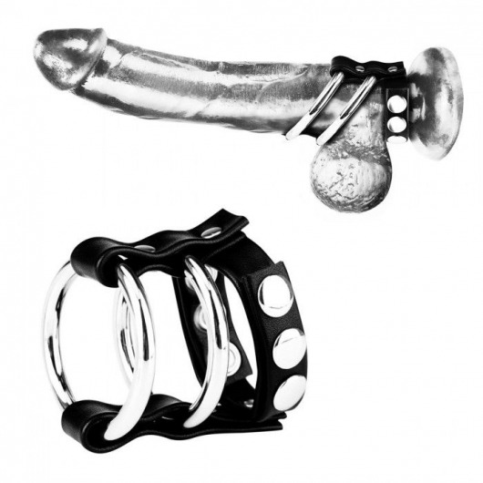 Двойное металлическое кольцо на пенис с регулируемым ремешком - BlueLine - купить с доставкой в Ростове-на-Дону