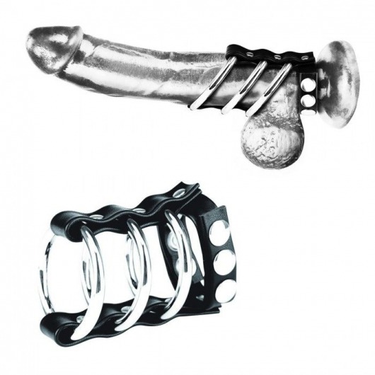 Тройное металлическое кольцо на пенис с регулируемым ремешком - BlueLine - купить с доставкой в Ростове-на-Дону
