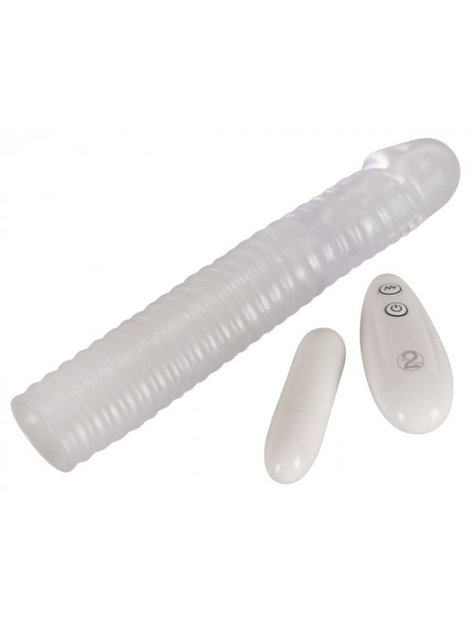 Прозрачная рифленая вибронасадка Vibrating Sleeve - 22,5 см. - Orion - в Ростове-на-Дону купить с доставкой