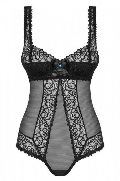 Эффектное полупрозрачное боди с кружевом - Obsessive купить с доставкой