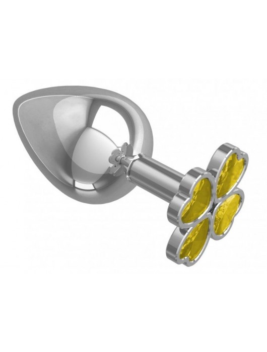 Большая серебристая анальная втулка с жёлтым клевером из кристаллов - 9,5 см. - Джага-Джага - купить с доставкой в Ростове-на-Дону