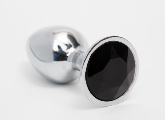 Серебристая анальная пробка с черным кристаллом - 8,2 см. - 4sexdreaM - купить с доставкой в Ростове-на-Дону