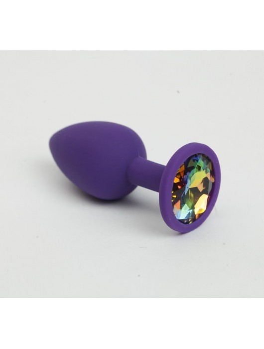 Фиолетовая анальная пробка с радужным стразом - 7,6 см. - 4sexdreaM - купить с доставкой в Ростове-на-Дону
