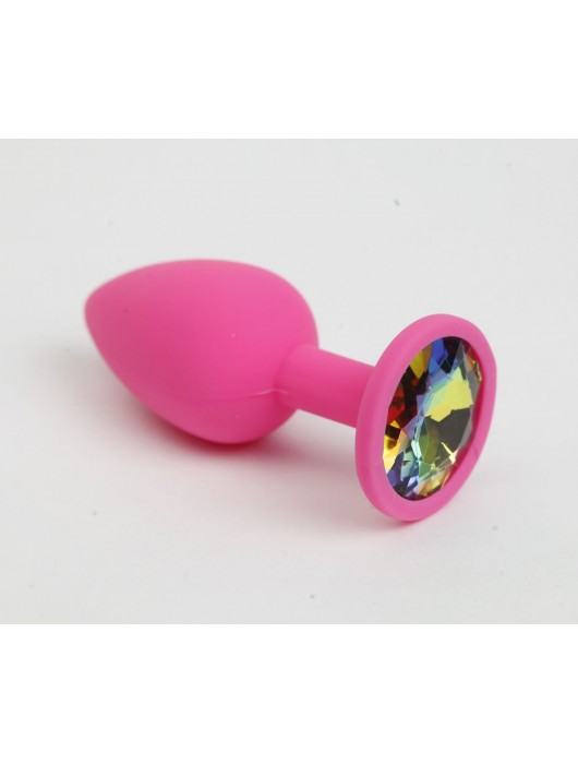 Розовая анальная пробка с радужным стразом - 7,6 см. - 4sexdreaM - купить с доставкой в Ростове-на-Дону