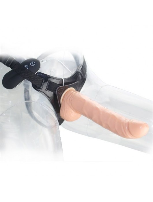 Телесный страпон 10 Function Vibration 8  Harness Curved Dong - 20,5 см. - Howells - купить с доставкой в Ростове-на-Дону