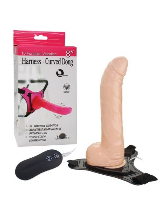 Телесный страпон 10 Function Vibration 8  Harness Curved Dong - 20,5 см. - Howells - купить с доставкой в Ростове-на-Дону