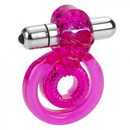 Ярко-розовое эрекционное кольцо с вибропулей Dual Clit Flicker - California Exotic Novelties - в Ростове-на-Дону купить с доставкой