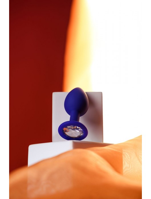 Синяя силиконовая анальная пробка Brilliant с прозрачным кристалллом - 7 см. - ToyFa - купить с доставкой в Ростове-на-Дону