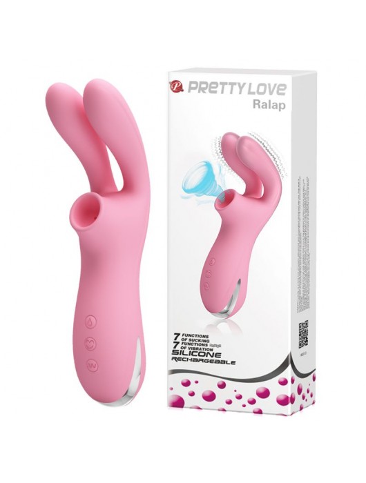 Нежно-розовый вибратор с вакуумной стимуляцией Ralap - Baile