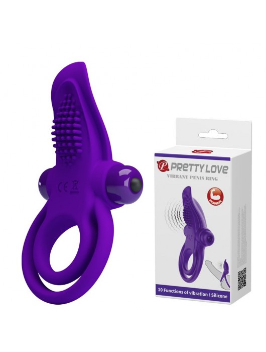 Фиолетовое силиконовое эрекционное кольцо с вибрацией и подхватом мошонки - Baile - в Ростове-на-Дону купить с доставкой