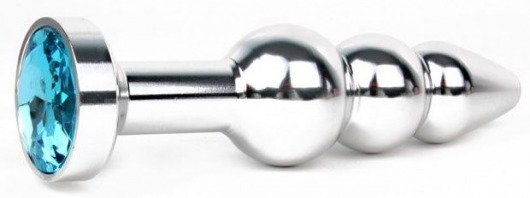 Удлиненная серебристая анальная втулка с голубым кристаллом - 11,3 см. - Anal Jewelry Plug - купить с доставкой в Ростове-на-Дону