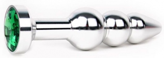 Удлиненная серебристая анальная втулка с зеленым кристаллом - 11,3 см. - Anal Jewelry Plug - купить с доставкой в Ростове-на-Дону