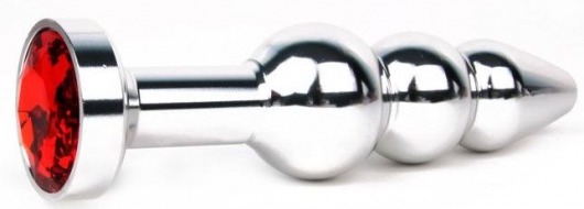 Удлиненная серебристая анальная втулка с красным кристаллом - 11,3 см. - Anal Jewelry Plug - купить с доставкой в Ростове-на-Дону