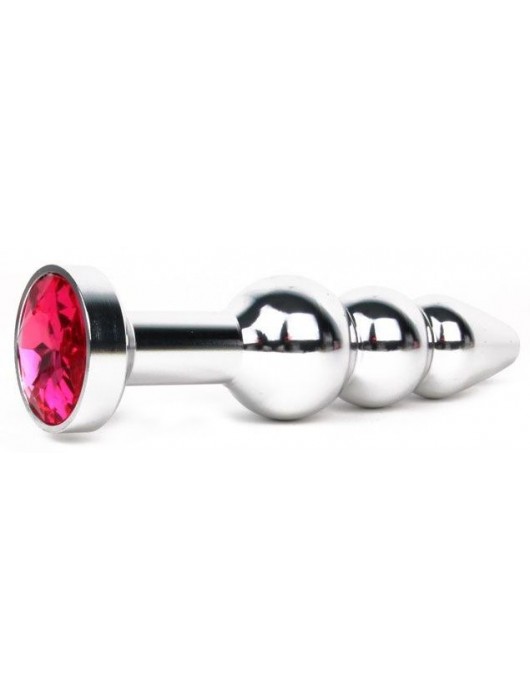 Удлиненная серебристая анальная втулка с малиновым кристаллом - 11,3 см. - Anal Jewelry Plug - купить с доставкой в Ростове-на-Дону