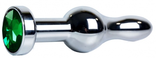 Серебристая каплевидная анальная пробка с зеленым кристаллом - 10,5 см. - Vandersex - купить с доставкой в Ростове-на-Дону