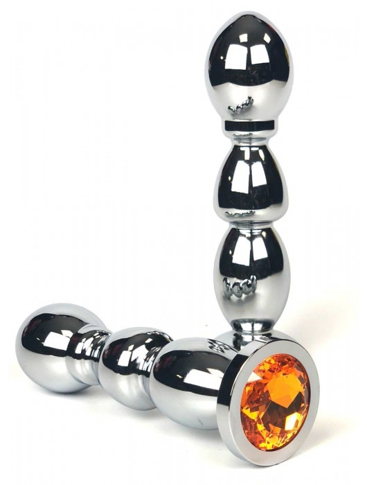 Серебристая анальная пробка-ёлочка с оранжевым кристаллом - 13 см. - Vandersex - купить с доставкой в Ростове-на-Дону
