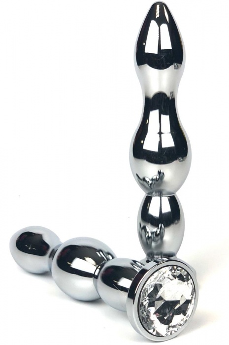 Серебристая коническая анальная пробка-ёлочка с прозрачным кристаллом - 13 см. - Vandersex - купить с доставкой в Ростове-на-Дону