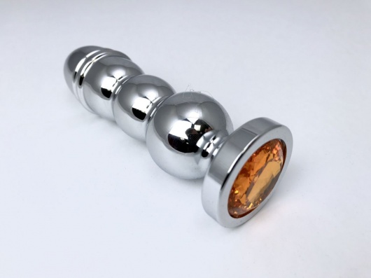 Серебристая закругленная анальная пробка-ёлочка с оранжевым кристаллом - 13 см. - Vandersex - купить с доставкой в Ростове-на-Дону