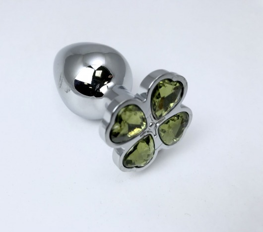 Серебристая анальная втулка с клевером из лаймовых кристаллов - 8 см. - Vandersex - купить с доставкой в Ростове-на-Дону