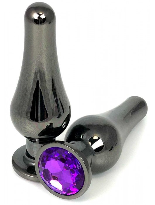 Черная удлиненная анальная пробка с фиолетовым кристаллом - 8 см. - Vandersex - купить с доставкой в Ростове-на-Дону