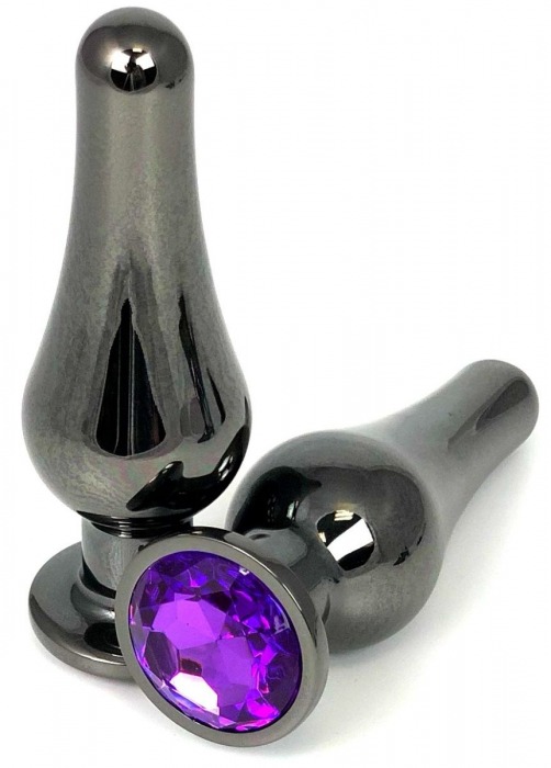 Черная удлиненная анальная пробка с фиолетовым кристаллом - 11,5 см. - Vandersex - купить с доставкой в Ростове-на-Дону